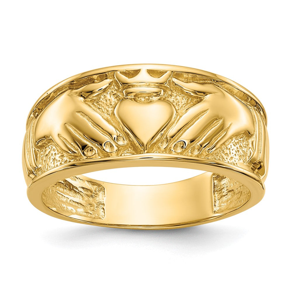 14k Polished Men's Claddagh Band-D1874