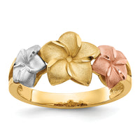 14k Tri-color Plumeria Ring-D1888