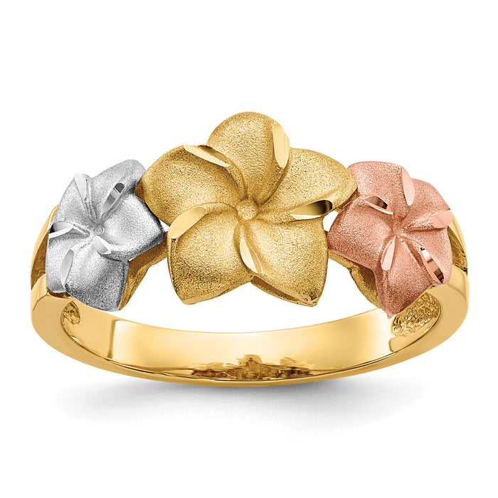 14k Tri-color Plumeria Ring-D1888