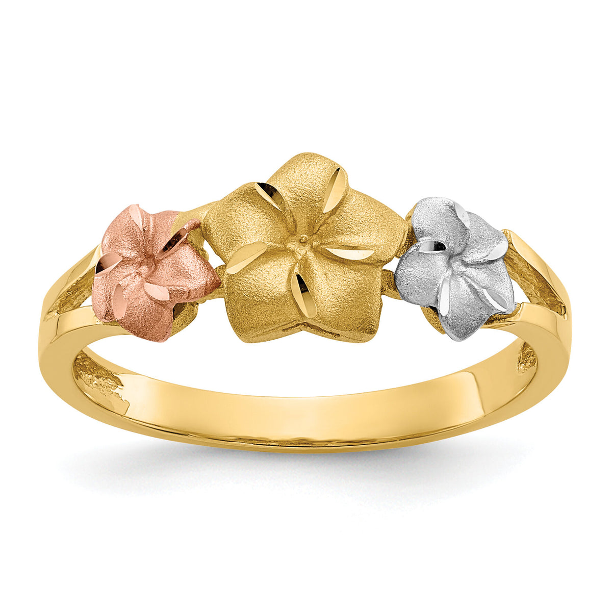 14k Tri-color Plumeria Ring-D1889