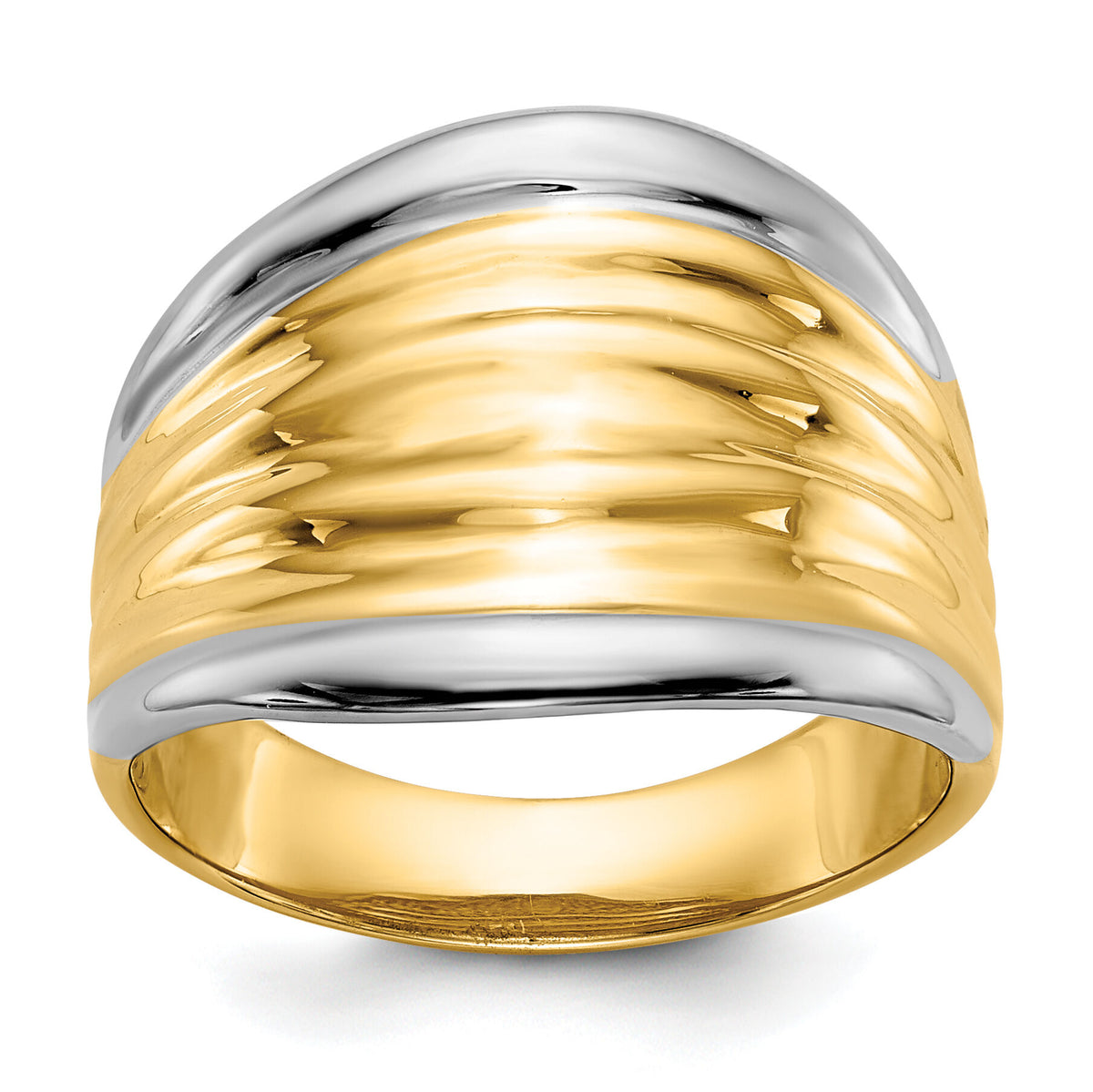 14k & Rhodium Fancy Dome Ring-D1899