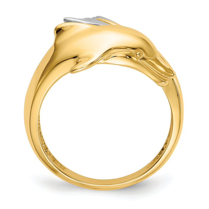 14k Two-tone Polished Dolphin Ring-D1924