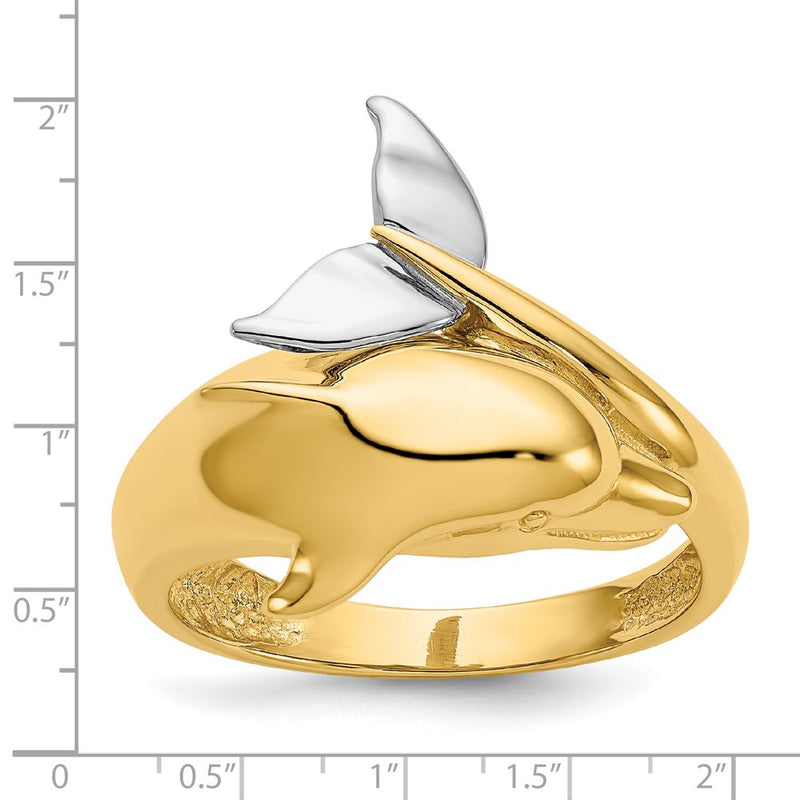 14k Two-tone Polished Dolphin Ring-D1924