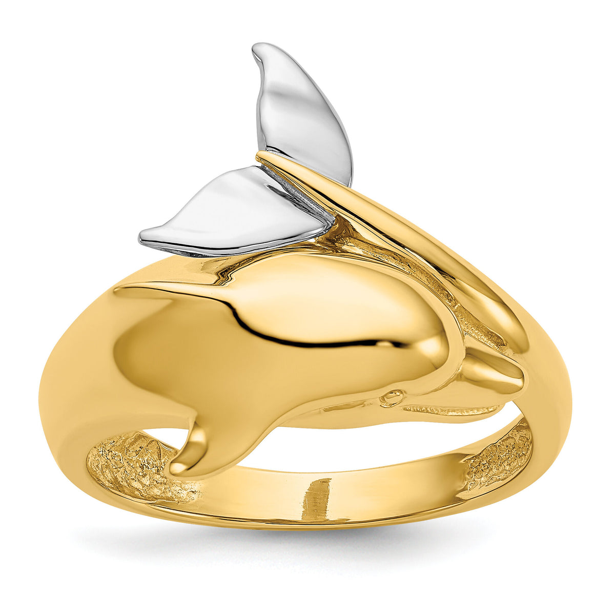 14k Two-tone Polished Dolphin Ring-D1924