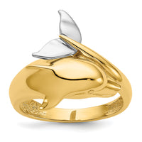 14k Two-tone Polished Dolphin Ring-D1924