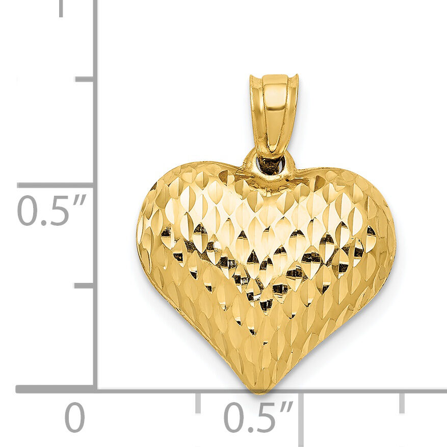 14K Polished and Textured 3-D Heart Pendant-D2888