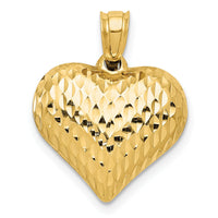 14K Polished and Textured 3-D Heart Pendant-D2888