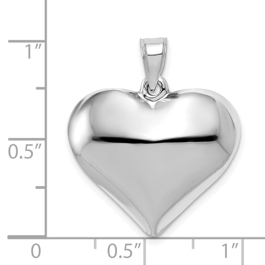 14k White Gold Polished 3D Puffed Heart Pendant-D2889