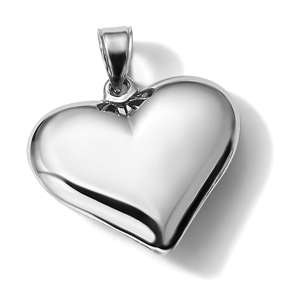 14k White Gold Polished 3D Puffed Heart Pendant-D2889