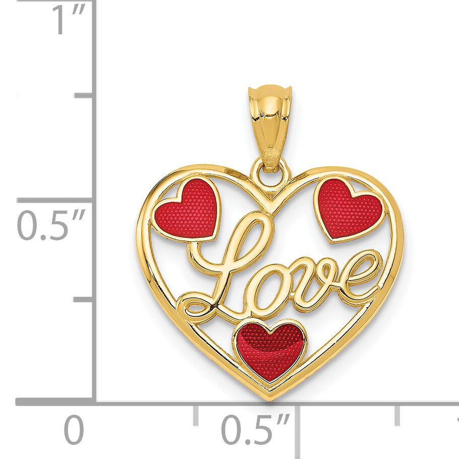 14k Red Enameled LOVE Hearts Pendant-D2898