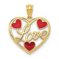 14k Red Enameled LOVE Hearts Pendant-D2898