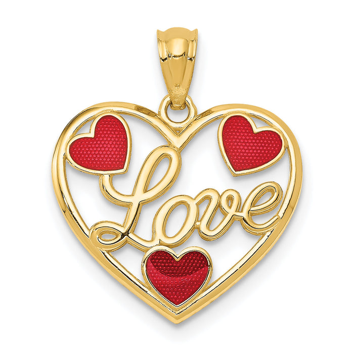 14k Red Enameled LOVE Hearts Pendant-D2898