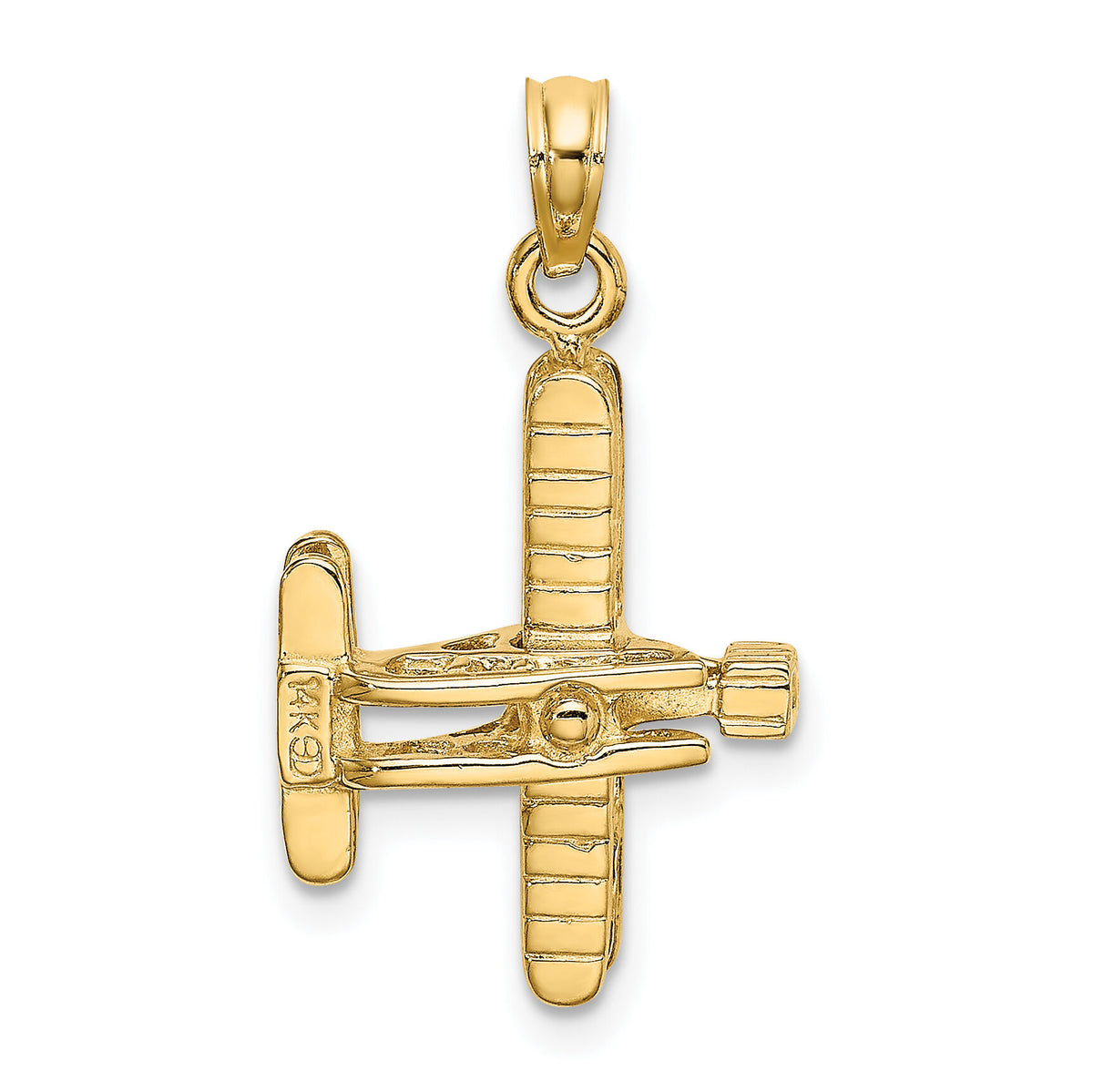 14k 3-D Bi-Plane with Ribbed Wings Charm-D2949