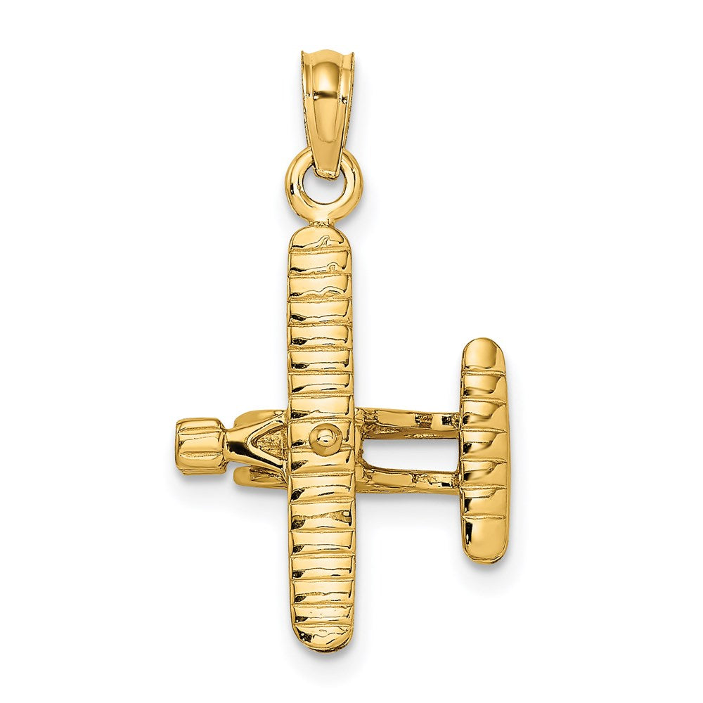14k 3-D Bi-Plane with Ribbed Wings Charm-D2949