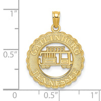 14k GATLINBURG TENNESSEE w/Trolley Car in Circle Charm-D2963