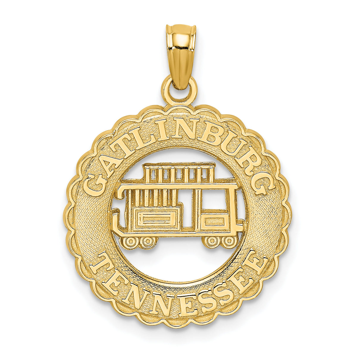 14k GATLINBURG TENNESSEE w/Trolley Car in Circle Charm-D2963