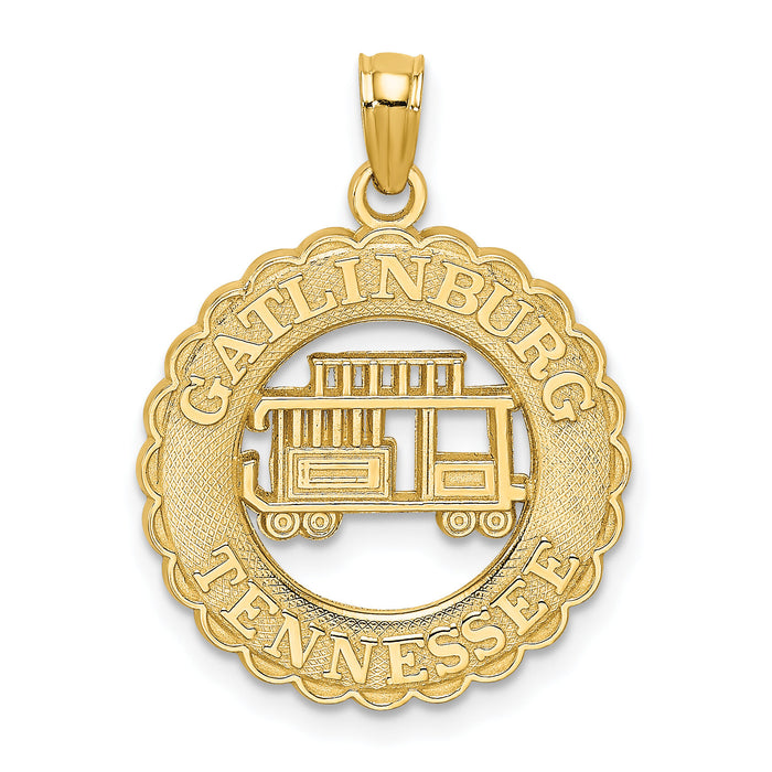 14k GATLINBURG TENNESSEE w/Trolley Car in Circle Charm-D2963