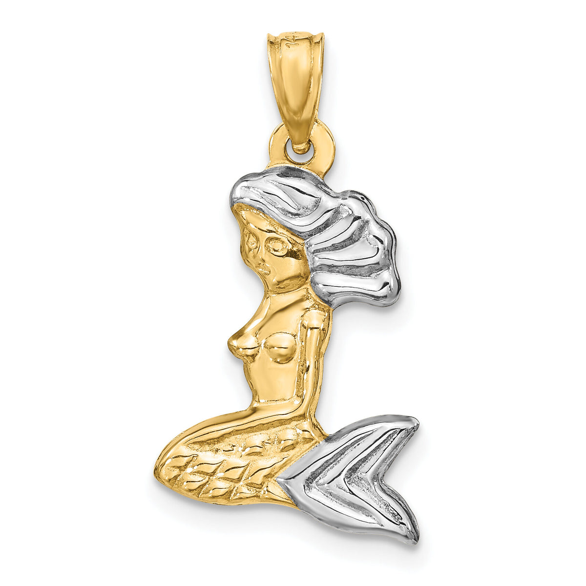14K with White Rhodium 3-D Mermaid Pendant-D2974