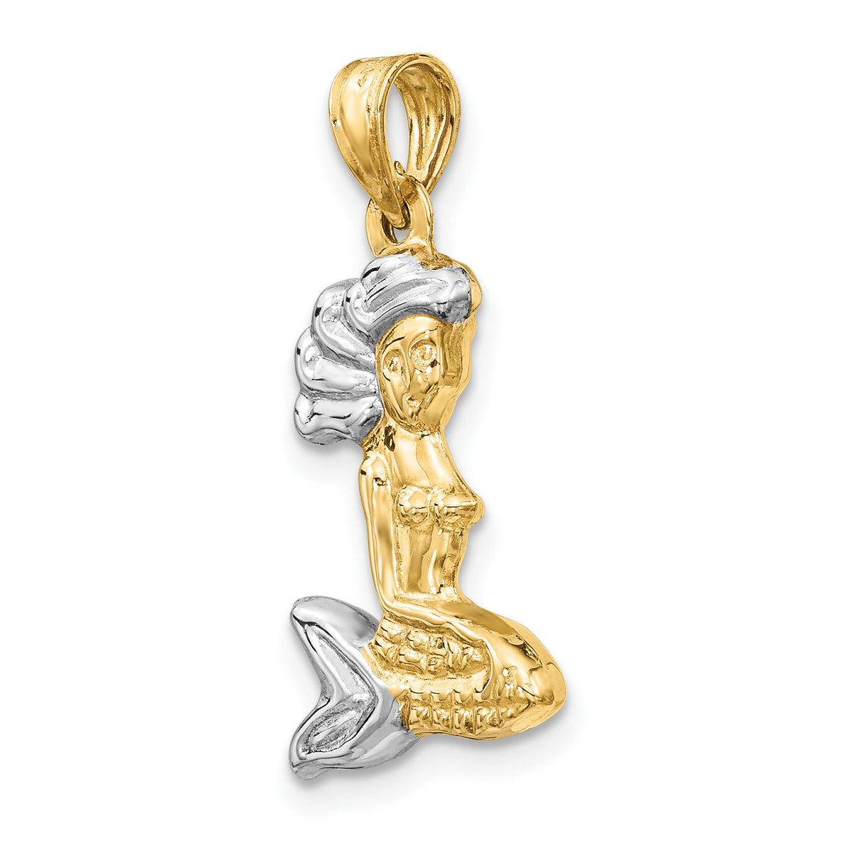 14K with White Rhodium 3-D Mermaid Pendant-D2974