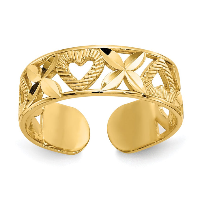 14k Diamond-cut  X & Heart Toe Ring-D3076