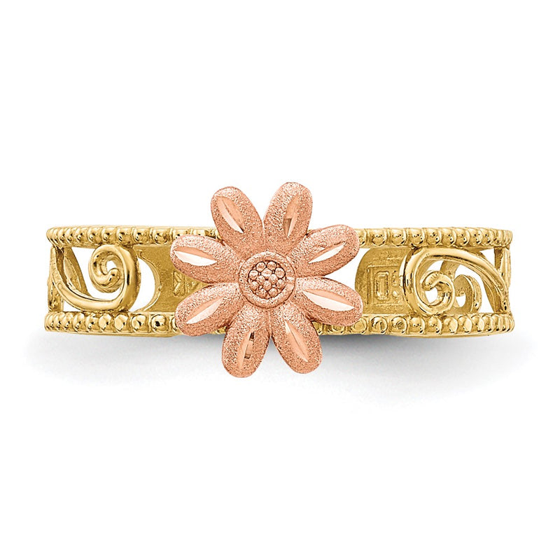 14k Two-tone Flower Toe Ring-D3091