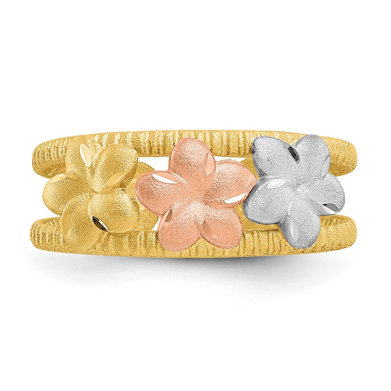 14k Two-tone & Rhodium Plumeria Toe Ring-D3092