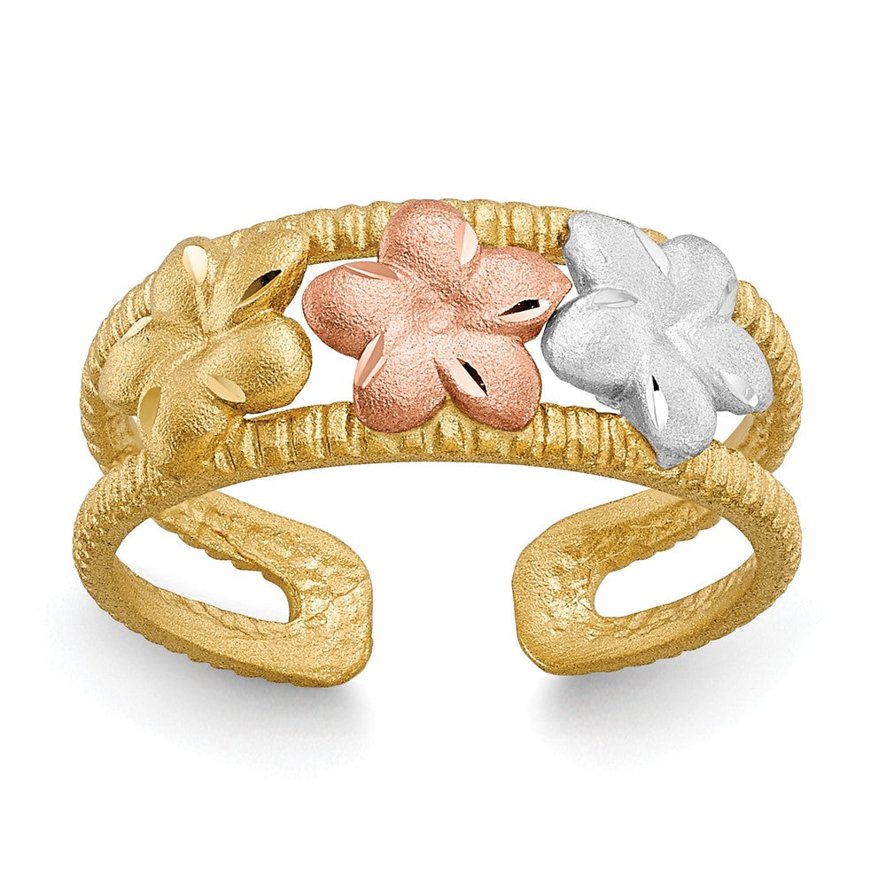 14k Two-tone & Rhodium Plumeria Toe Ring-D3092