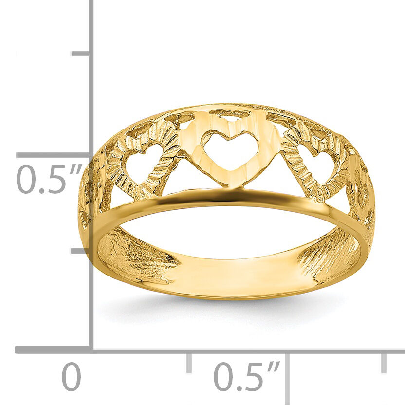 14k Diamond-cut 5 Heart Ring-D3095