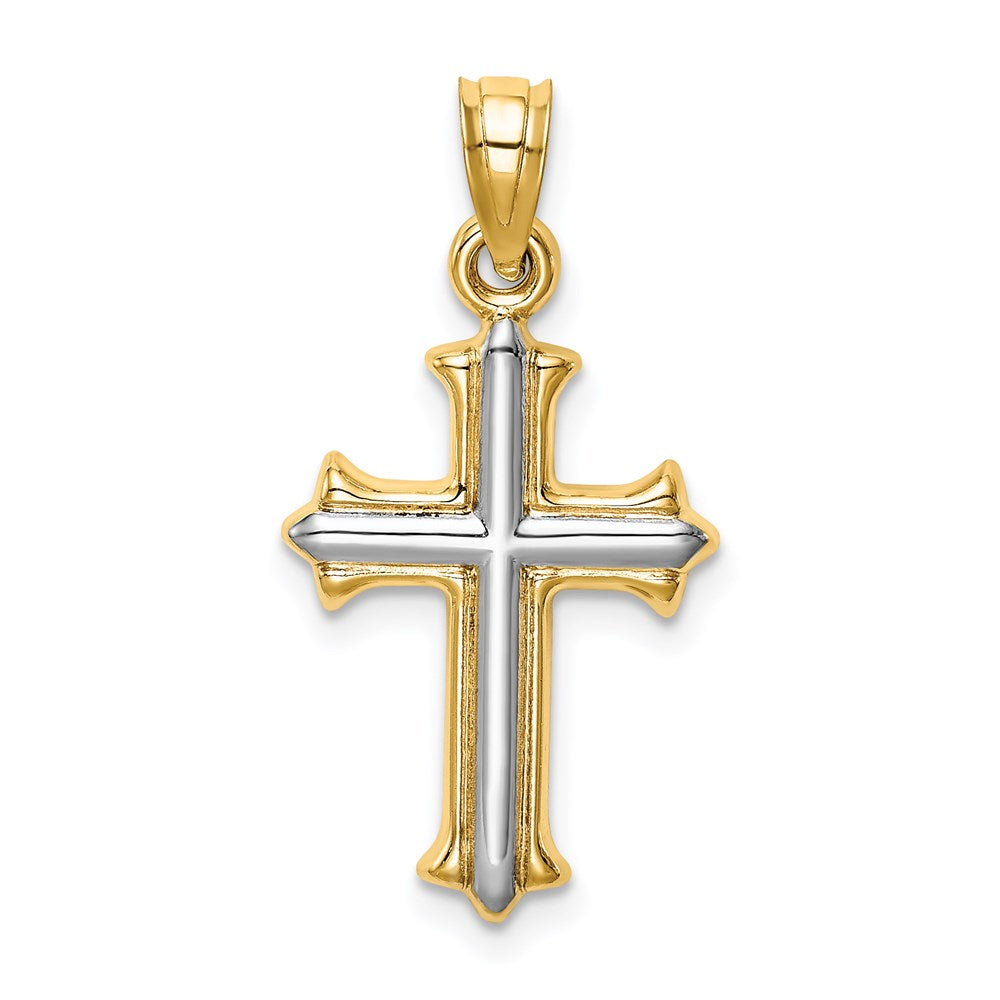 14k w/Rhodium Reversible Hollow Cross Pendant-D3184