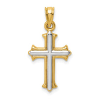 14k w/Rhodium Reversible Hollow Cross Pendant-D3184