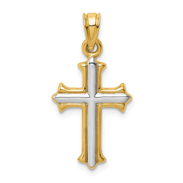 14k w/Rhodium Reversible Hollow Cross Pendant-D3184