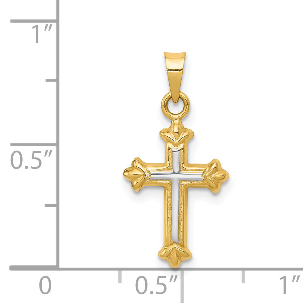 14k w/Rhodium Hollow Cross Charm-D3185