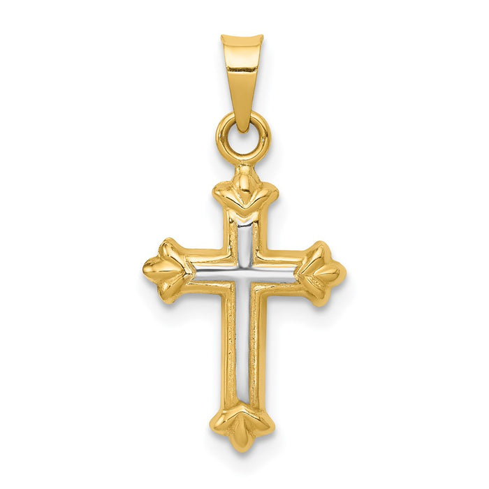 14k w/Rhodium Hollow Cross Charm-D3185