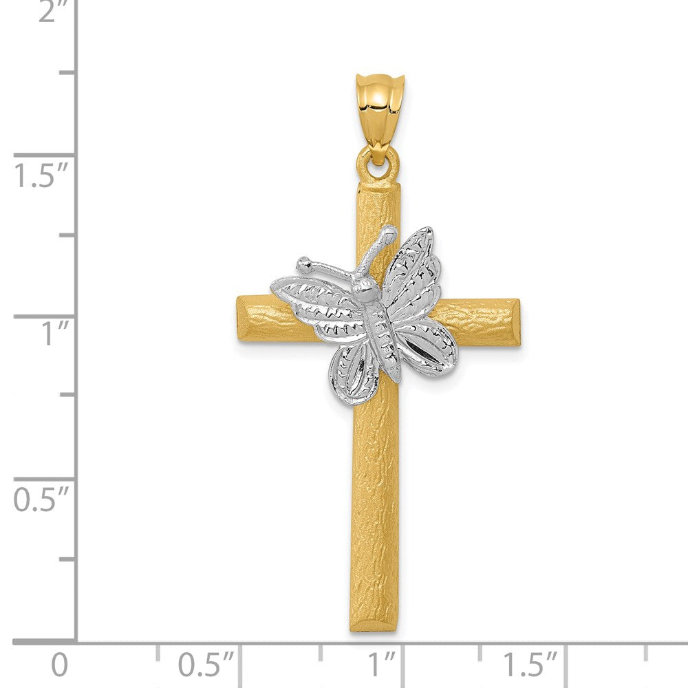 14k Two-tone Cross w/Butterfly Pendant-D318A