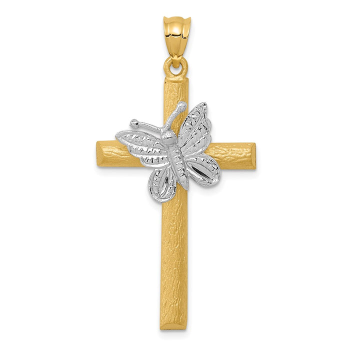 14k Two-tone Cross w/Butterfly Pendant-D318A