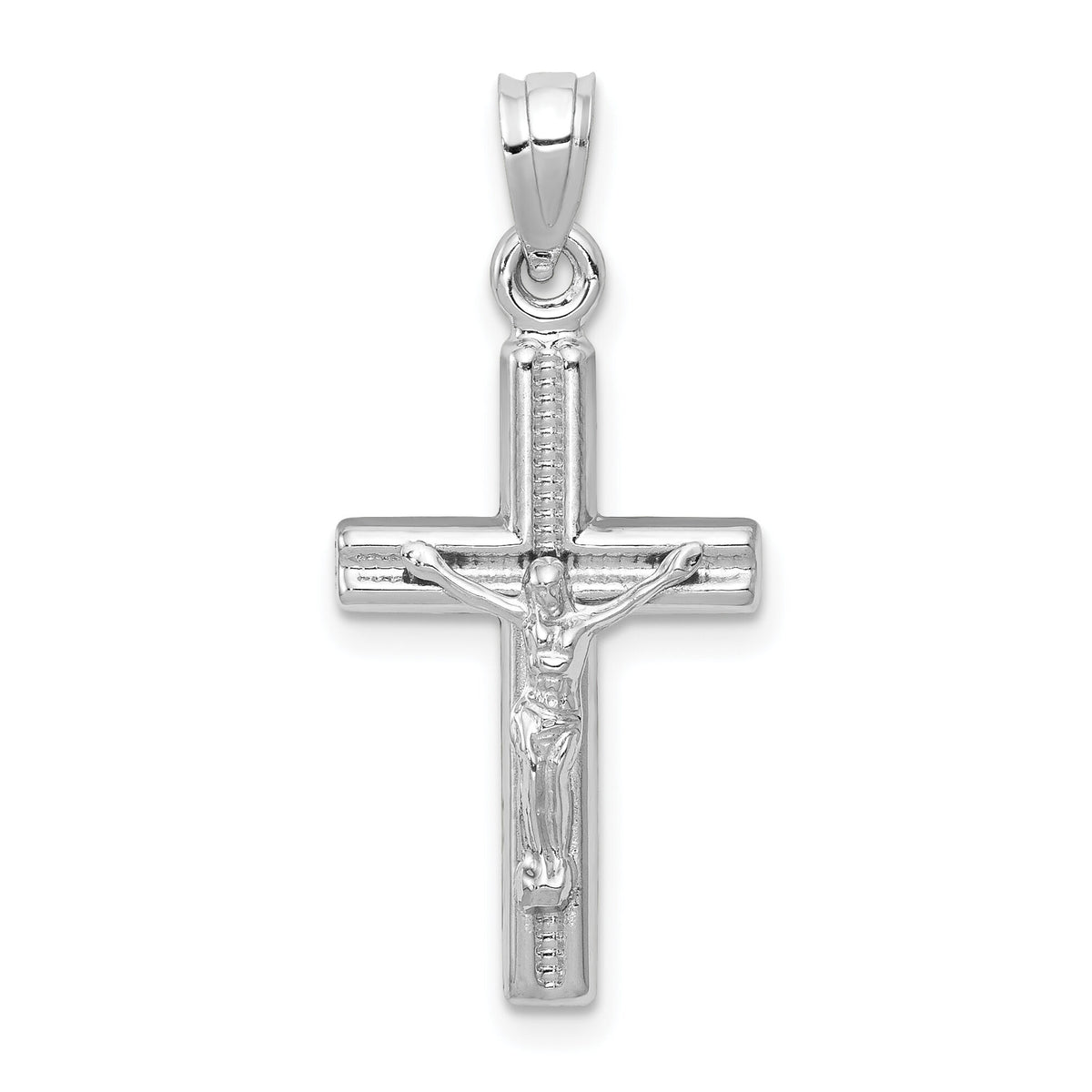 14k White Gold Hollow Crucifix Pendant-D3226