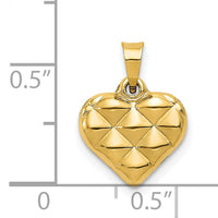 14K Polished and Textured 3-D Heart Pendant-D3310
