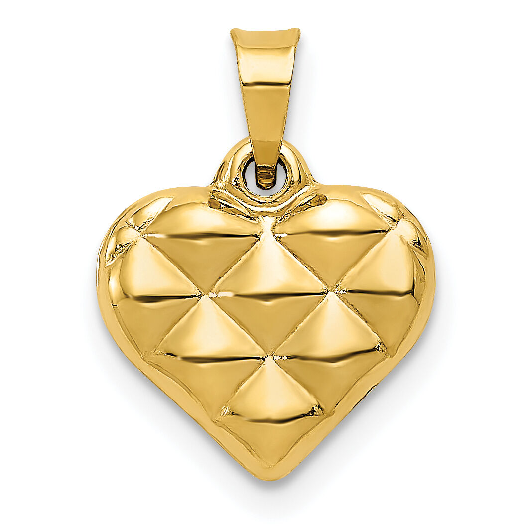 14K Polished and Textured 3-D Heart Pendant-D3310