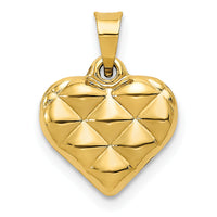 14K Polished and Textured 3-D Heart Pendant-D3310