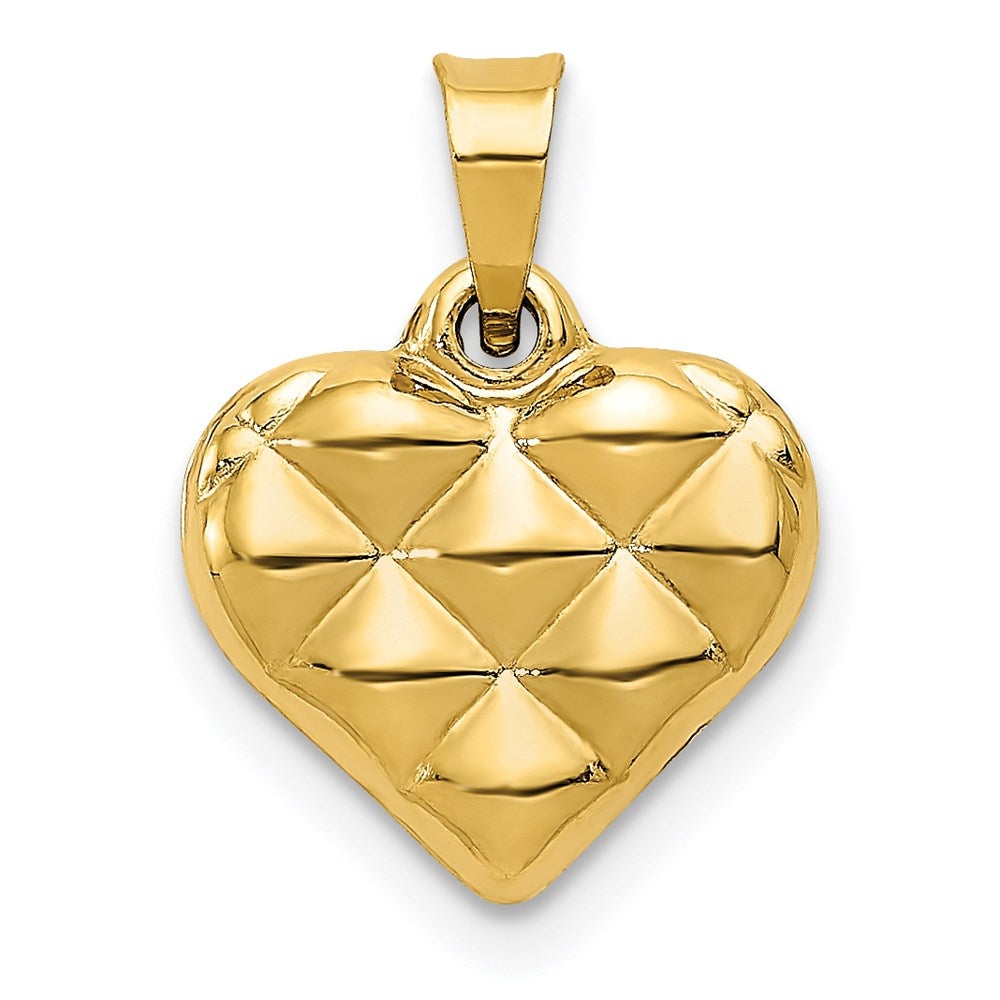 14K Polished and Textured 3-D Heart Pendant-D3310