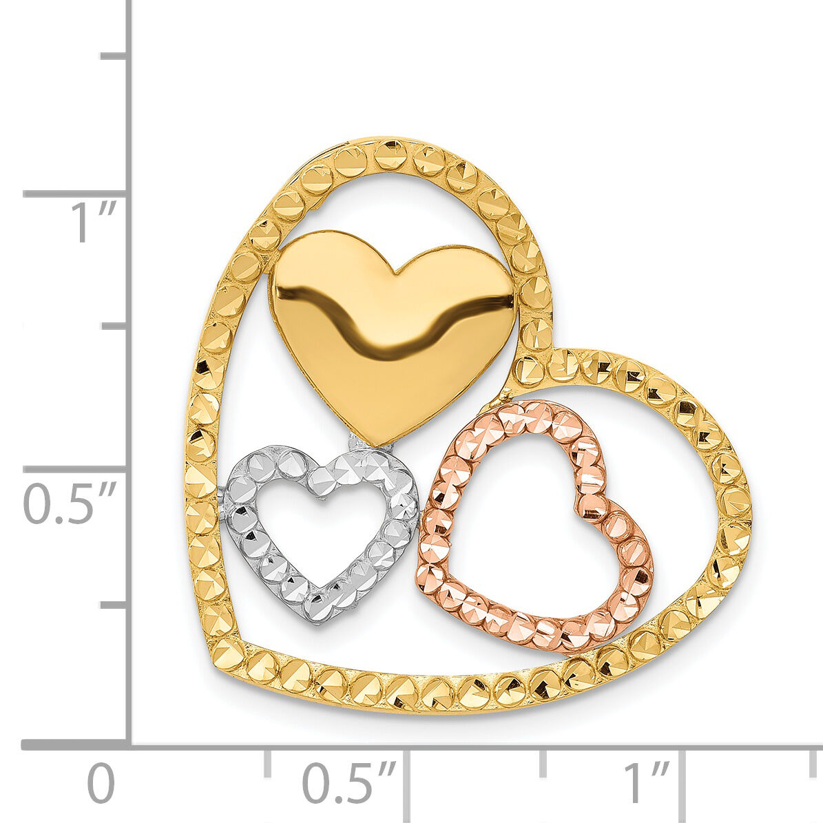 14K Yellow & Rose Gold w/Rhodium Heart Chain Slide-D3314