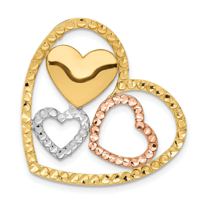 14K Yellow & Rose Gold w/Rhodium Heart Chain Slide-D3314