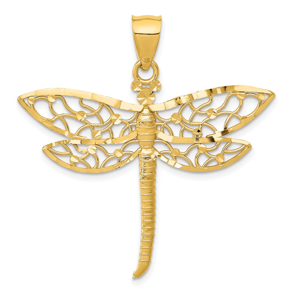 14K Diamond-cut Dragonfly Pendant-D3337