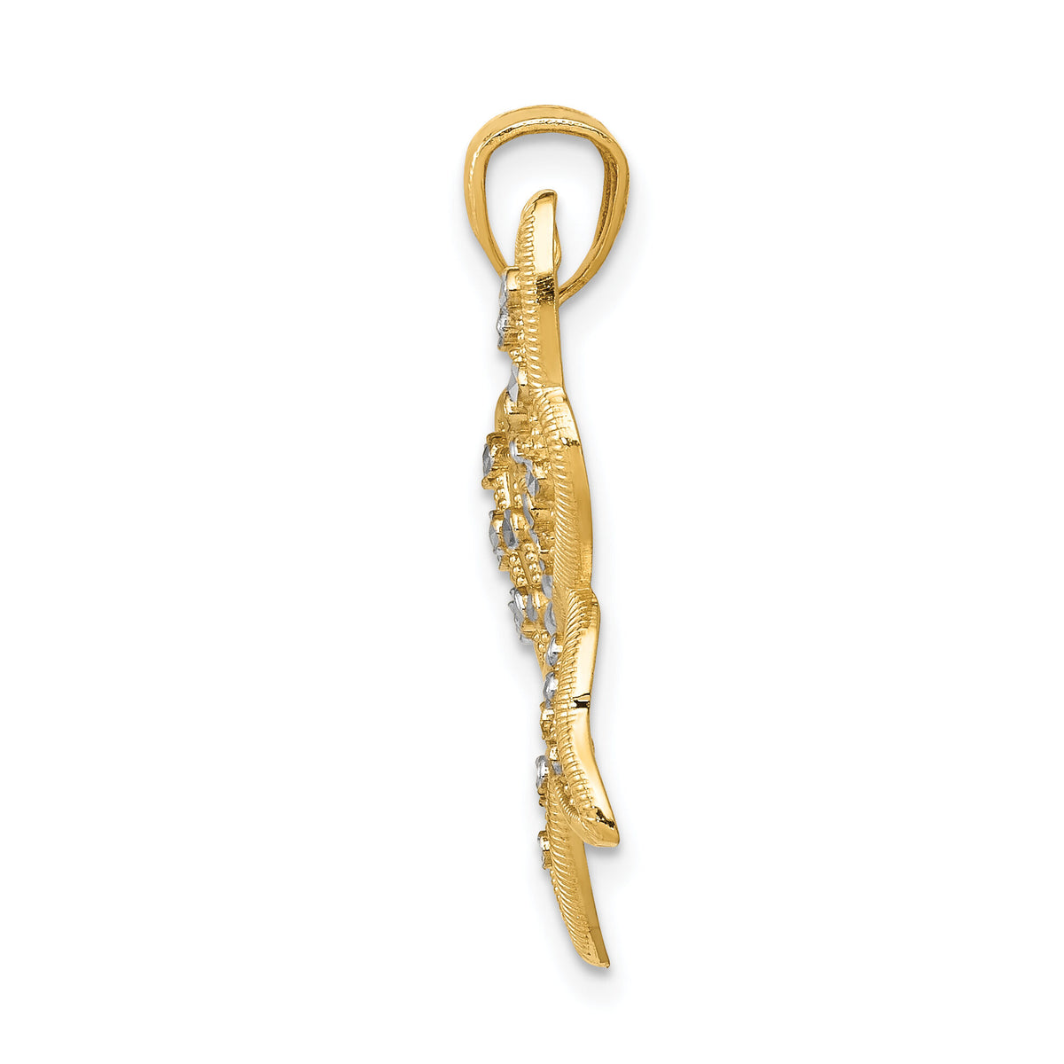 14k and Rhodium Diamond-cut Butterfly Pendant-D3374