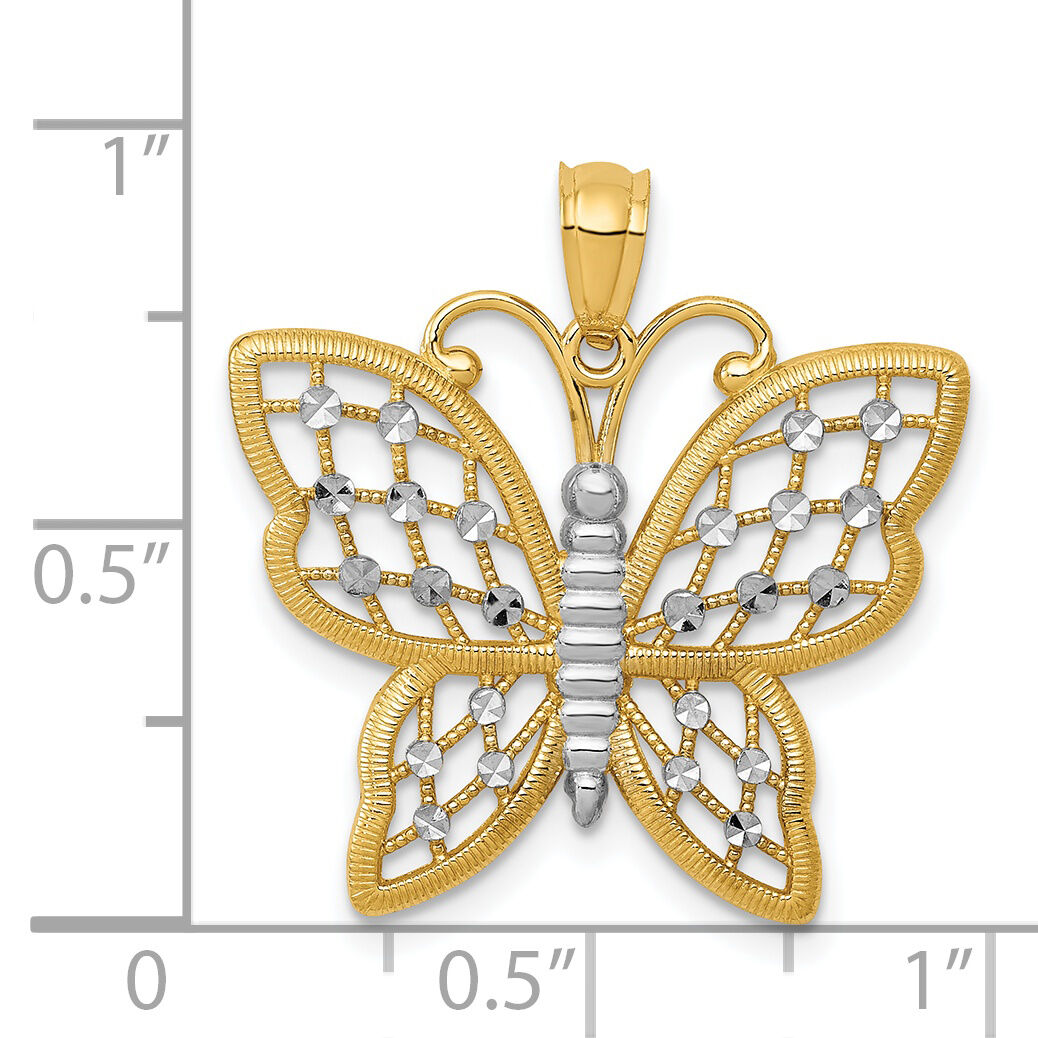 14k and Rhodium Diamond-cut Butterfly Pendant-D3374