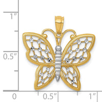 14k and Rhodium Diamond-cut Butterfly Pendant-D3374