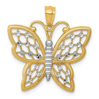 14k and Rhodium Diamond-cut Butterfly Pendant-D3374
