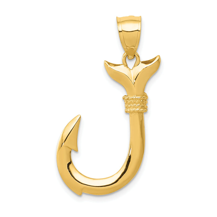 14K 3D Whale Tail Hook Pendant-D3418