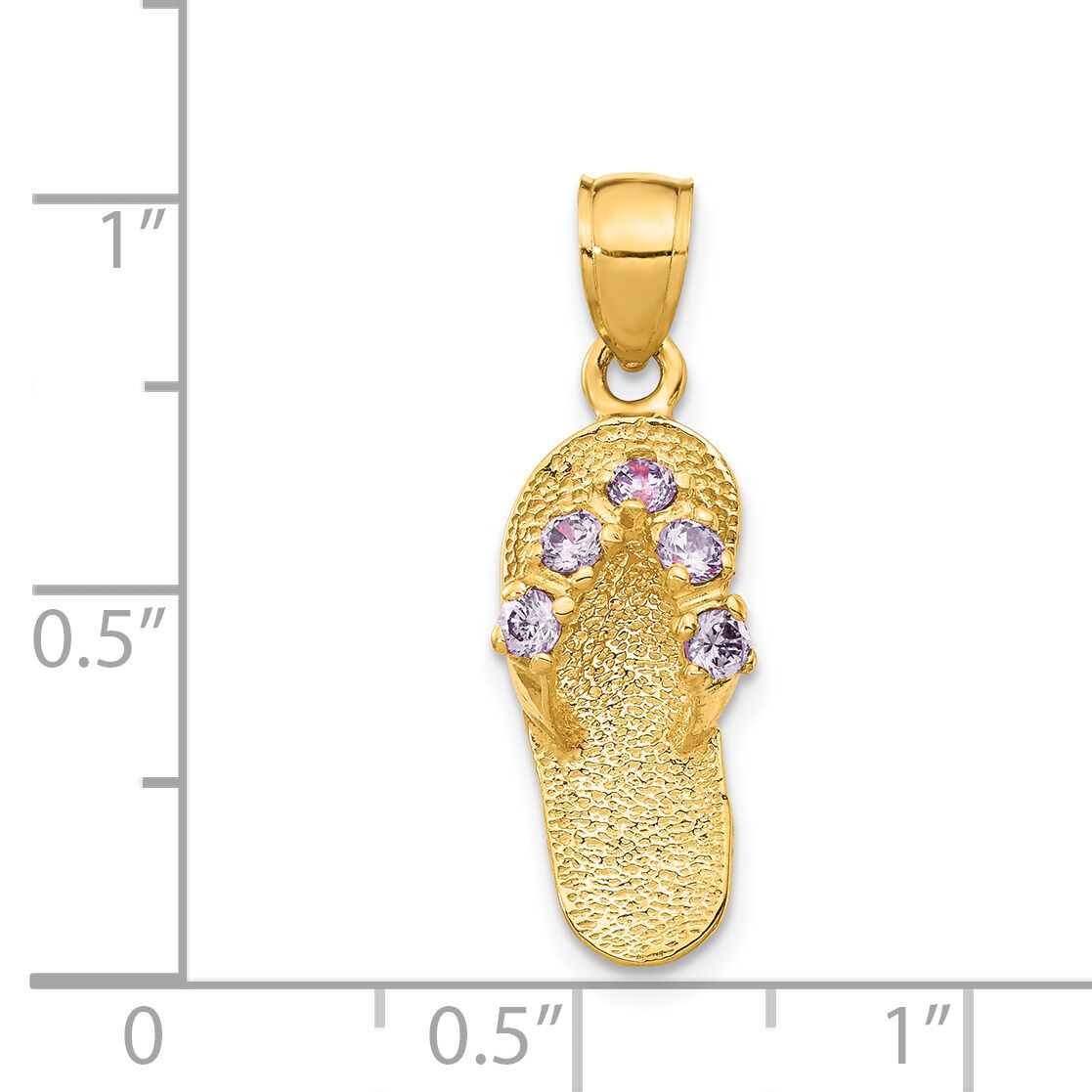 14k  3D February/CZ Birthstone Flip Flop Pendant-D3422