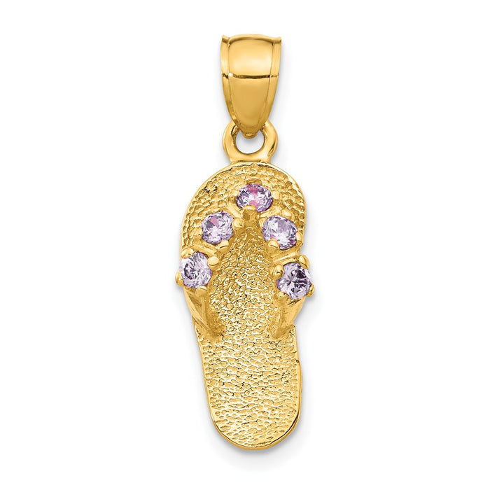 14k  3D February/CZ Birthstone Flip Flop Pendant-D3422